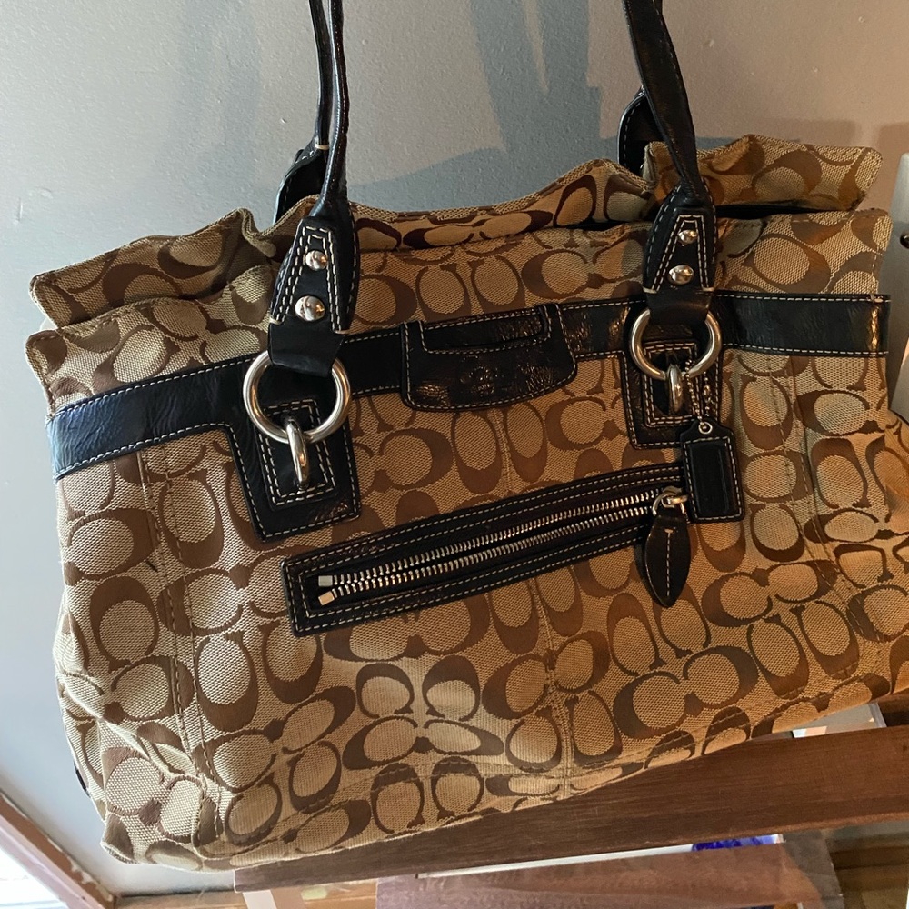 Brown and black Authentic Coach shoulder bag